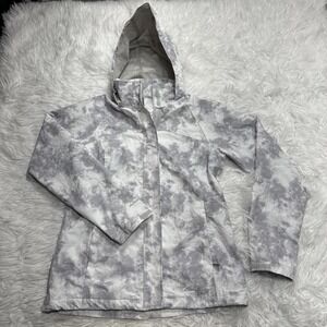 Eddie Bauer Rain Jacket Women's Small Tall TS Gray White Hooded Shell Winter‎